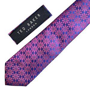 TED BAKER Metallic Baroque Silk Retro Flower Pattern Tie